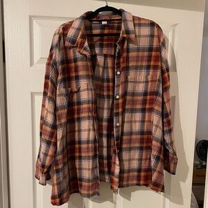 Old Navy Pink & Brown Plaid Button Up Shirt - Size 4X